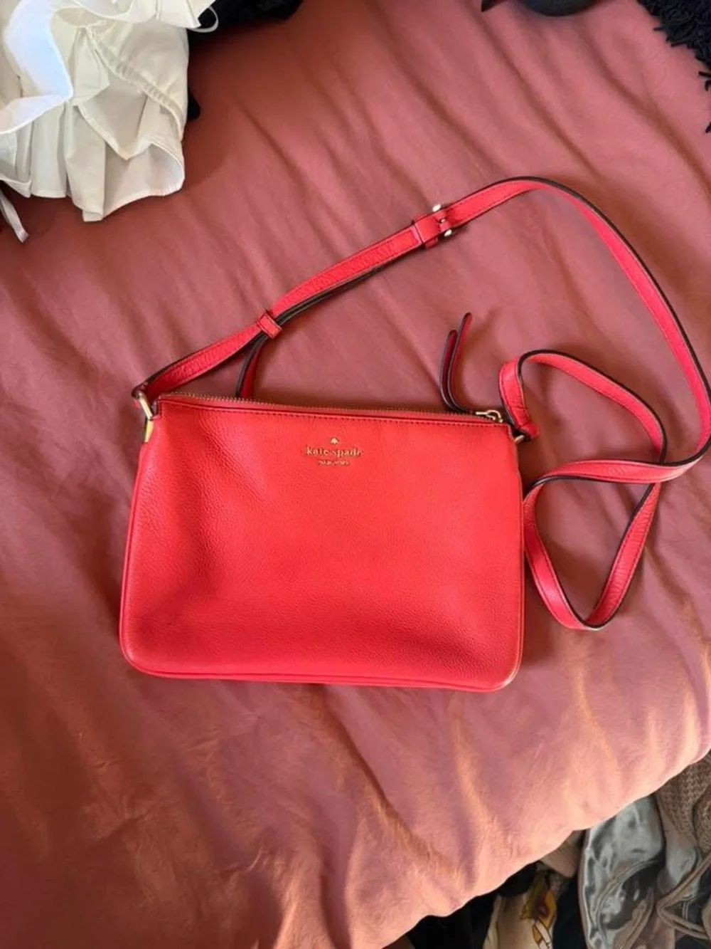 Kate Spade Pebbled Leather Crossbody Bag in Bright Coral